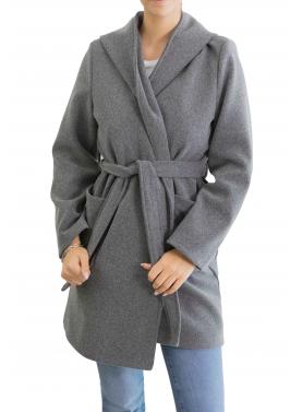 Cappotto corto con cinta tinta unita